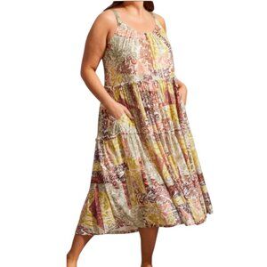 Tribal Floral Tiered Spaghetti Strap Colorful Maxi Dress Sz XXL‎ Stretchy Lined